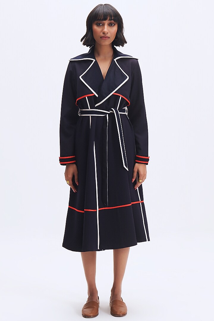 Deep Navy Italian Crepe Cocktail Dress by Kshitij Jalori at Pernia's Pop Up Shop