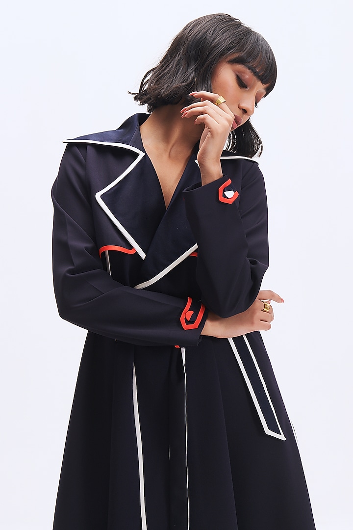 Deep Navy Italian Crepe Cocktail Dress by Kshitij Jalori at Pernia's Pop Up Shop