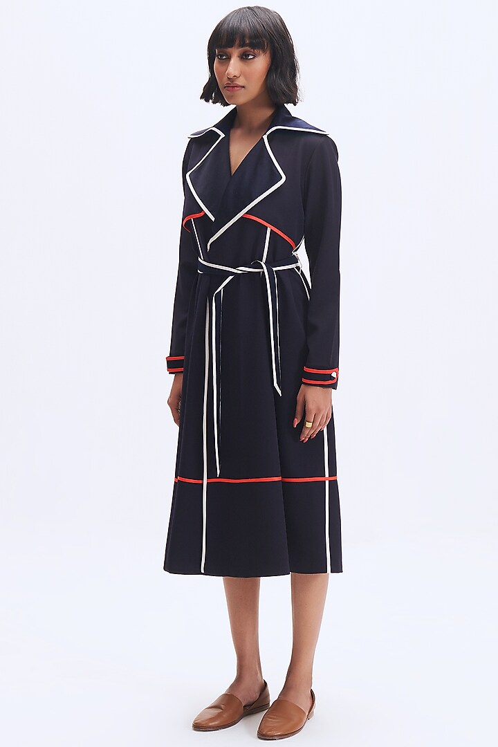 Deep Navy Italian Crepe Cocktail Dress by Kshitij Jalori at Pernia's Pop Up Shop