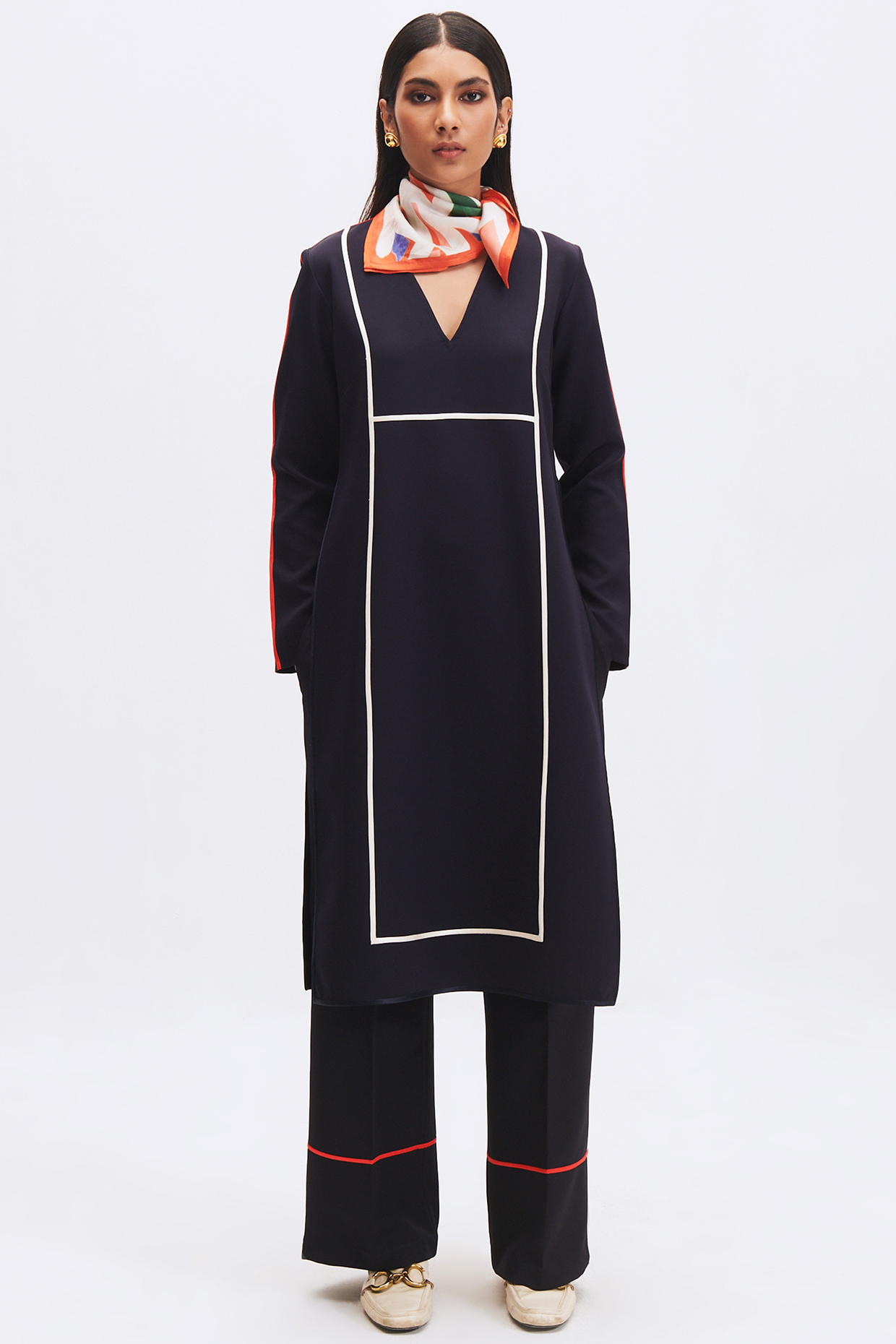 Deep Navy Italian Crepe Kurta Set by Kshitij Jalori at Pernia's Pop Up Shop