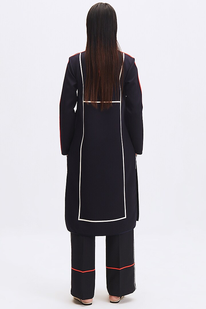 Deep Navy Italian Crepe Kurta Set by Kshitij Jalori at Pernia's Pop Up Shop