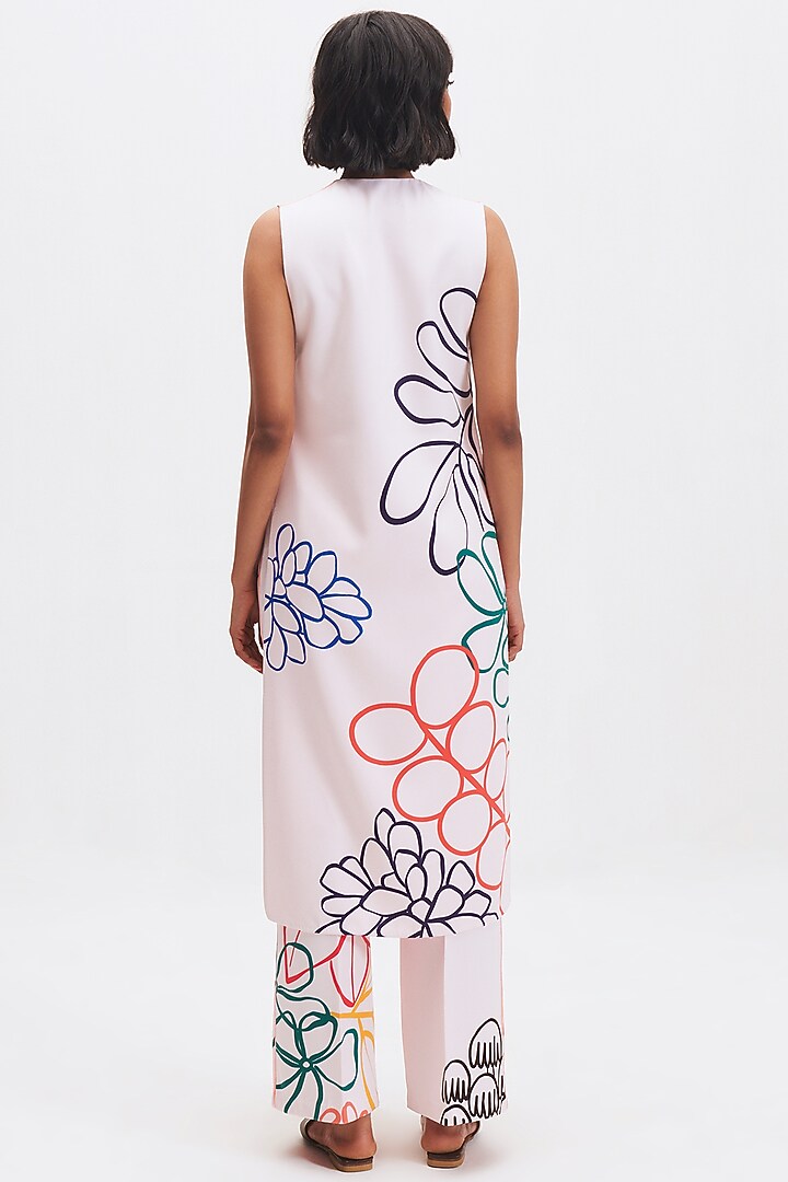 White Italian Crepe Printed Kurta Set by Kshitij Jalori at Pernia's Pop Up Shop