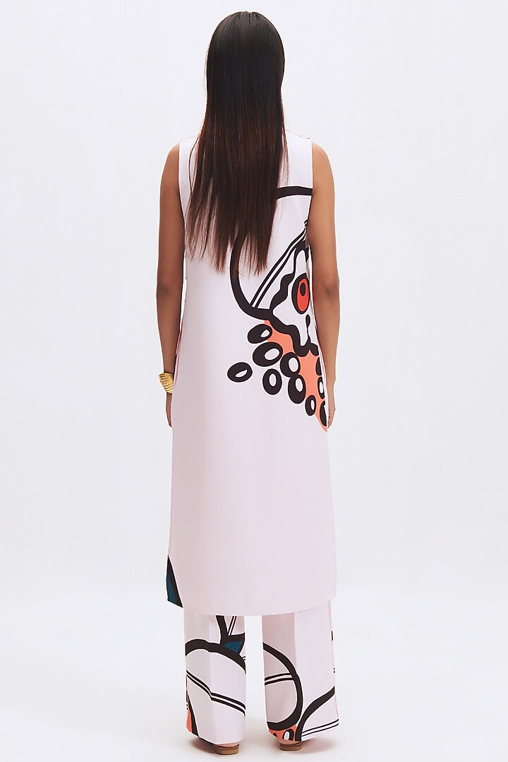 White Italian Crepe Printed Kurta Set by Kshitij Jalori at Pernia's Pop Up Shop
