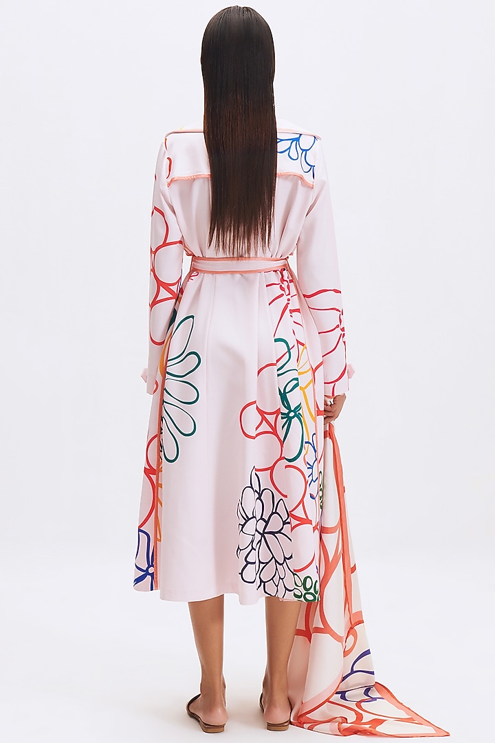 White Italian Crepe Printed Trench Cocktail Dress by Kshitij Jalori at Pernia's Pop Up Shop