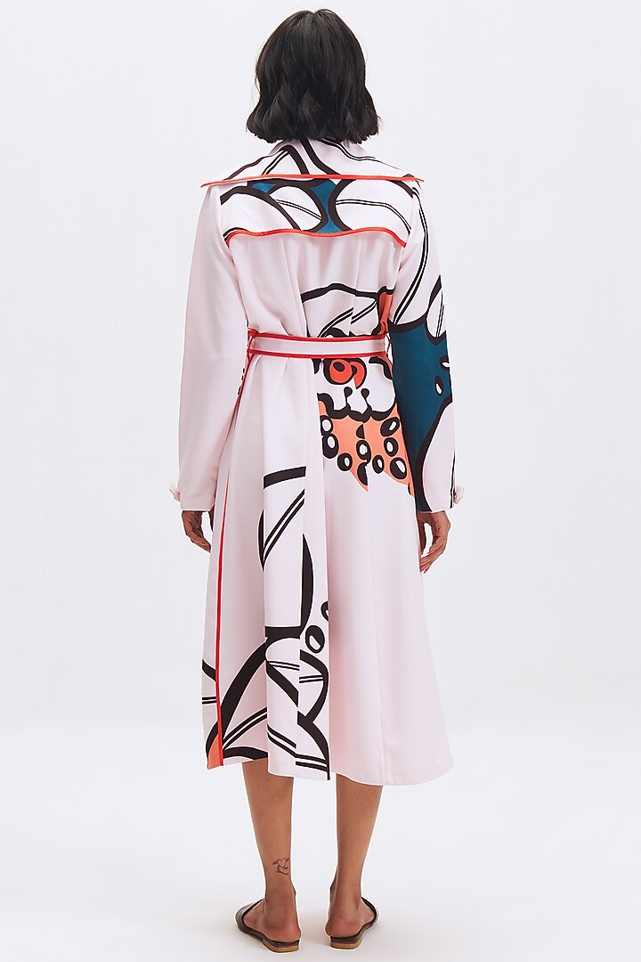 White Italian Crepe Printed Trench Cocktail Dress by Kshitij Jalori at Pernia's Pop Up Shop