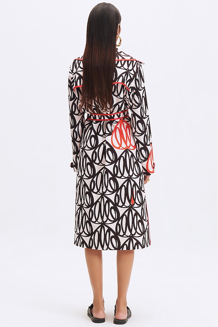 White Italian Crepe Printed Trench Cocktail Dress by Kshitij Jalori at Pernia's Pop Up Shop