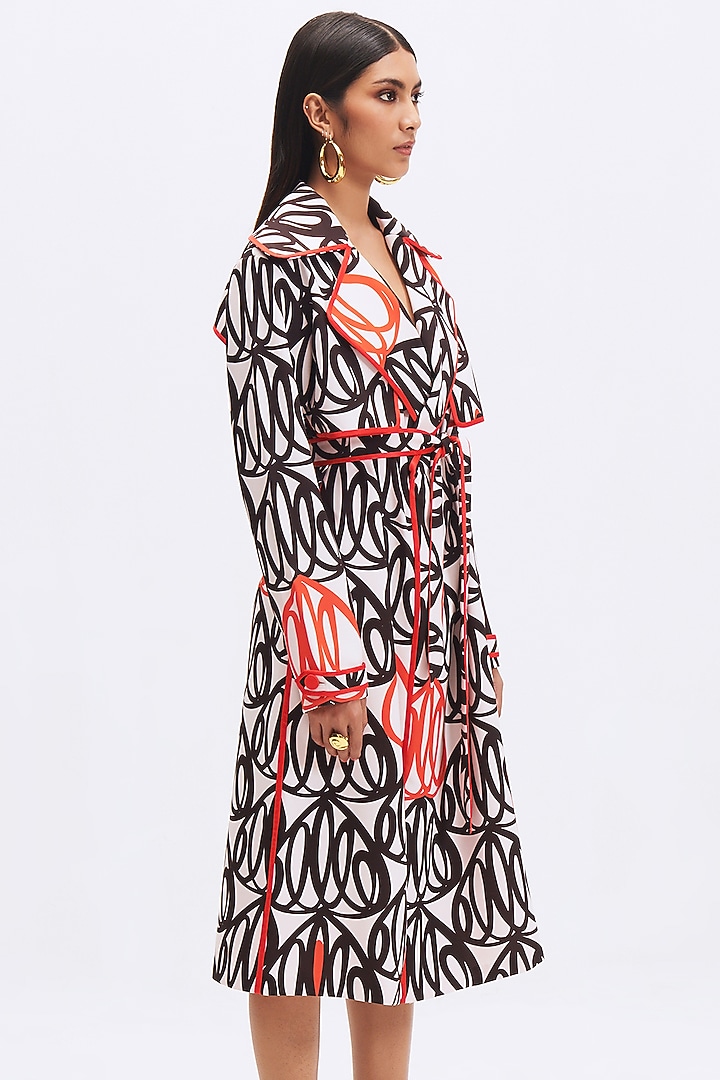 White Italian Crepe Printed Trench Cocktail Dress by Kshitij Jalori at Pernia's Pop Up Shop