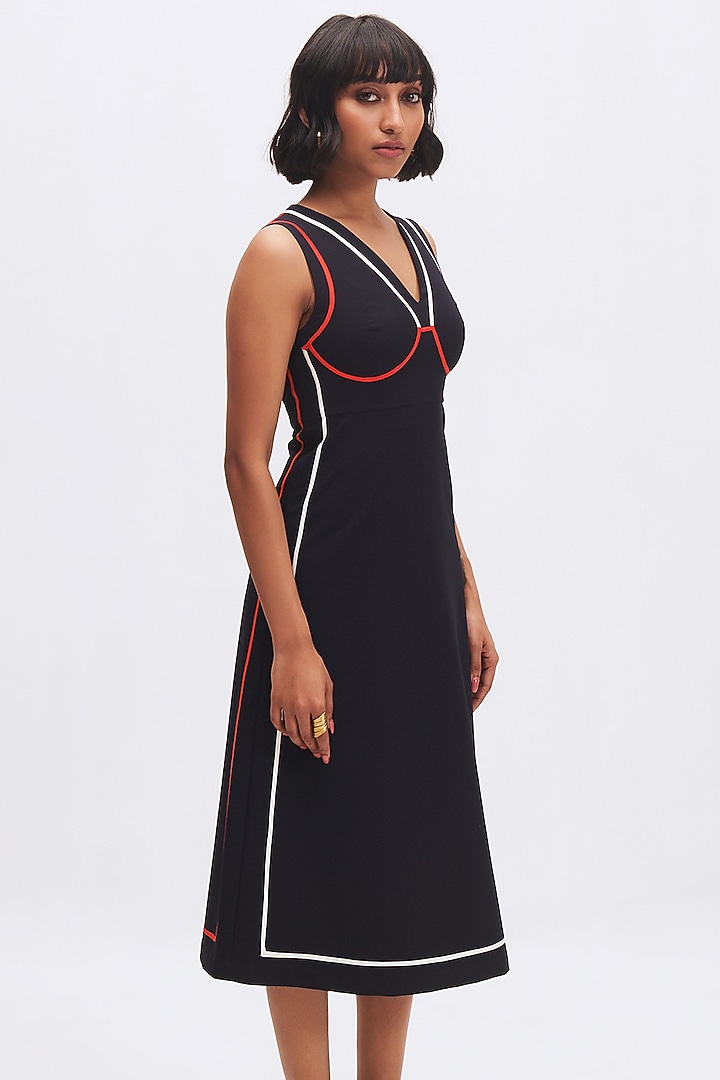Deep Navy Italian Crepe Trench Vacation Dress by Kshitij Jalori at Pernia's Pop Up Shop