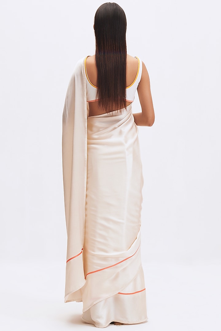 White Silk Satin Crepe Printed Party Wear Saree by Kshitij Jalori at Pernia's Pop Up Shop