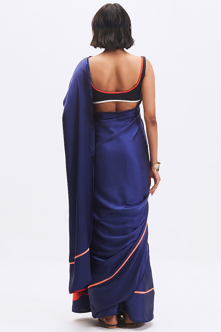 Sapphire Silk Satin Crepe Party Wear Saree by Kshitij Jalori at Pernia's Pop Up Shop