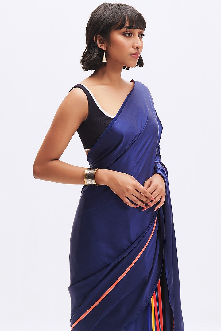 Sapphire Silk Satin Crepe Party Wear Saree by Kshitij Jalori at Pernia's Pop Up Shop