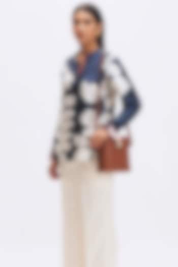 Deep Navy Blue Silk Twill Printed Shirt by Kshitij Jalori at Pernia's Pop Up Shop