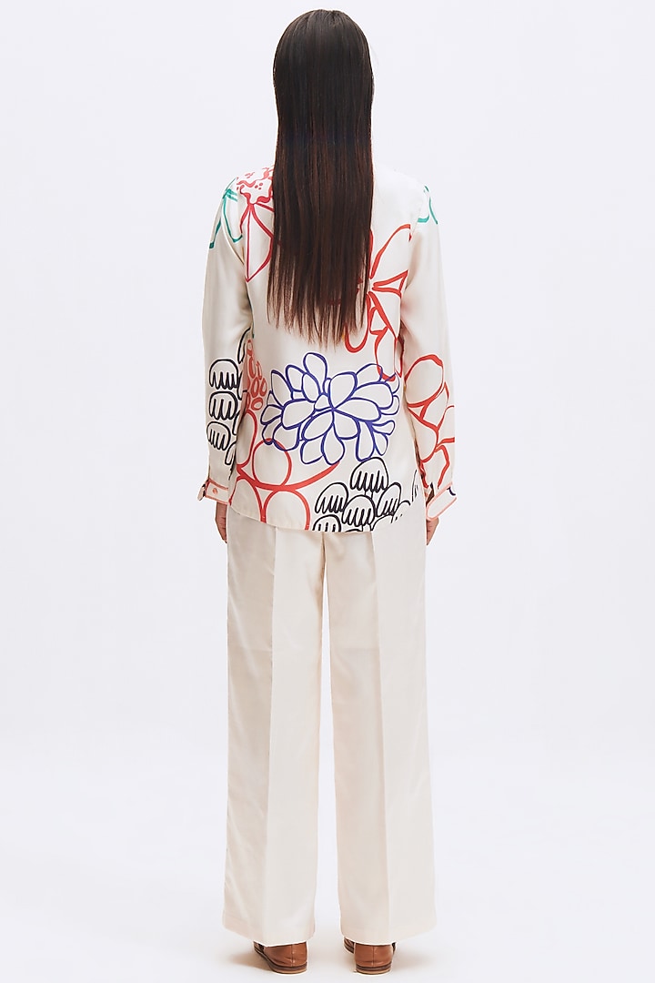 White Silk Twill Printed Shirt by Kshitij Jalori at Pernia's Pop Up Shop