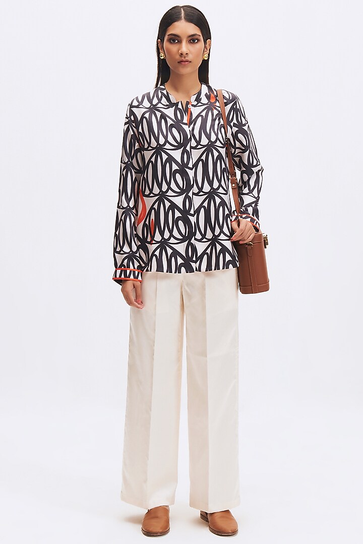 White Silk Twill Printed Shirt by Kshitij Jalori at Pernia's Pop Up Shop