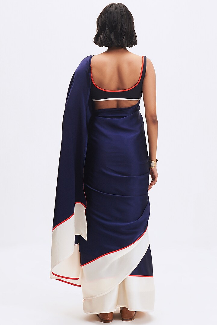 Sapphire Silk Satin Crepe Wedding Saree by Kshitij Jalori at Pernia's Pop Up Shop