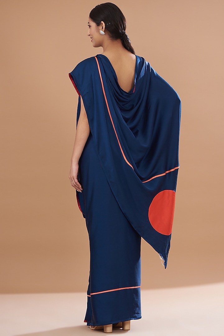 Blue Silk Satin Crepe Party Wear Saree by Kshitij Jalori at Pernia's Pop Up Shop