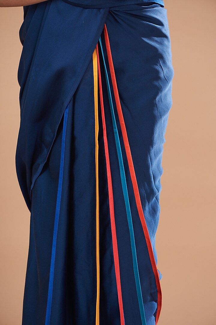 Blue Silk Satin Crepe Party Wear Saree by Kshitij Jalori at Pernia's Pop Up Shop