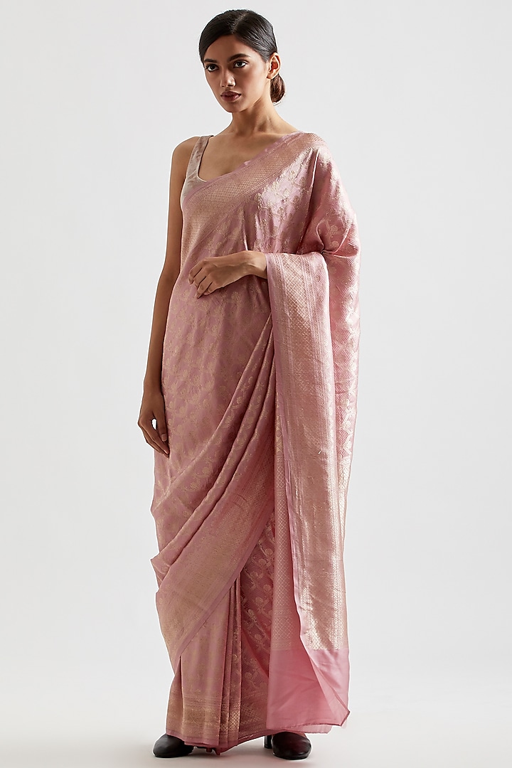 Pale Pink Silk Saree by Kshitij Jalori