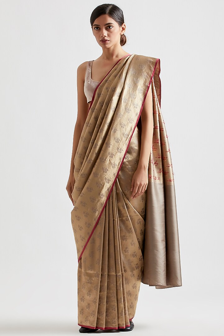 Earth Grey Silk Wedding Saree by Kshitij Jalori at Pernia's Pop Up Shop
