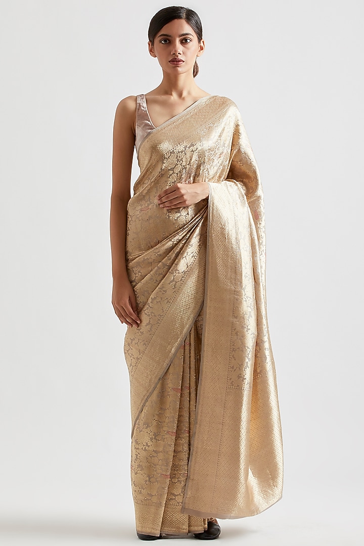 Earth Grey Wedding Saree In Silk by Kshitij Jalori at Pernia's Pop Up Shop