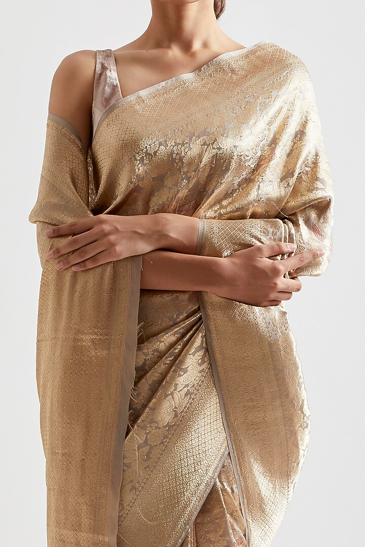Earth Grey Wedding Saree In Silk by Kshitij Jalori at Pernia's Pop Up Shop