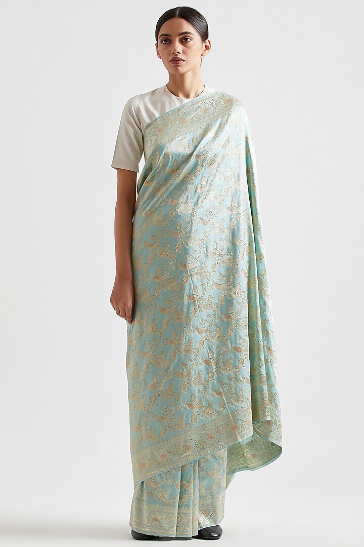 Mint Silk Reception Saree by Kshitij Jalori at Pernia's Pop Up Shop