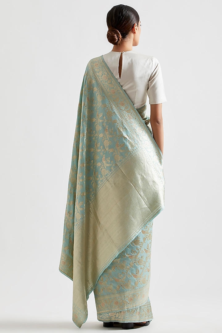 Mint Silk Reception Saree by Kshitij Jalori at Pernia's Pop Up Shop
