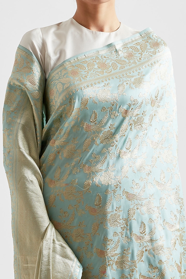 Mint Silk Reception Saree by Kshitij Jalori at Pernia's Pop Up Shop