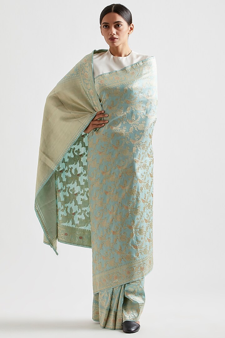 Mint Silk Reception Saree by Kshitij Jalori at Pernia's Pop Up Shop