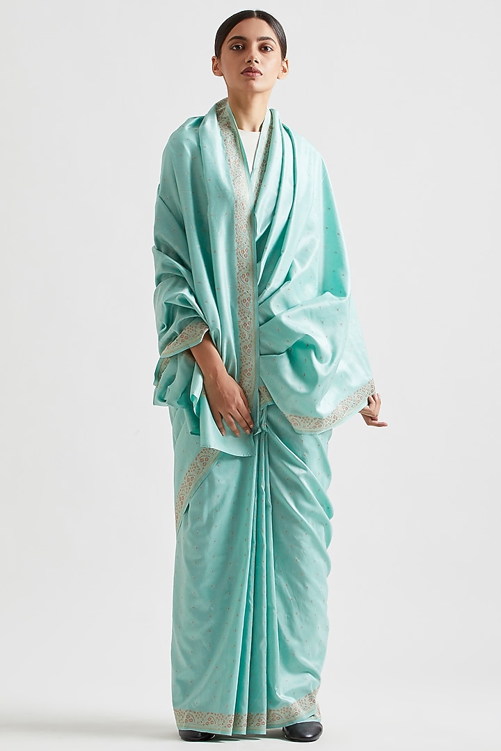 Mint Silk Meena Work Wedding Saree by Kshitij Jalori at Pernia's Pop Up Shop
