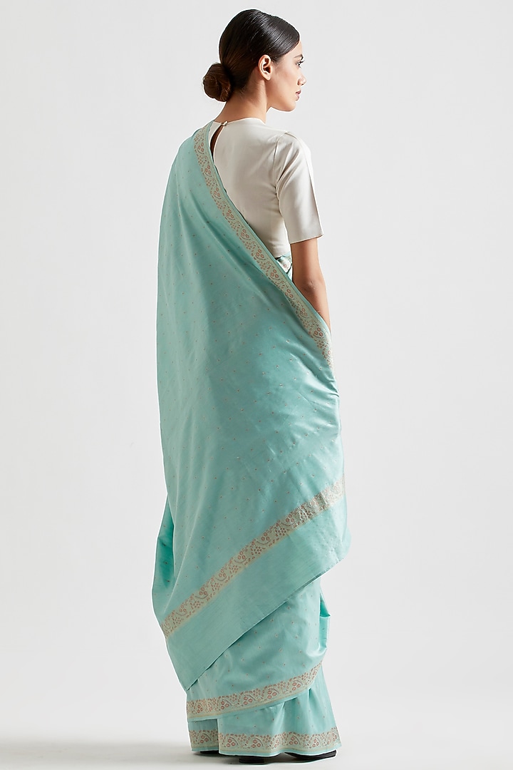 Mint Silk Meena Work Wedding Saree by Kshitij Jalori at Pernia's Pop Up Shop