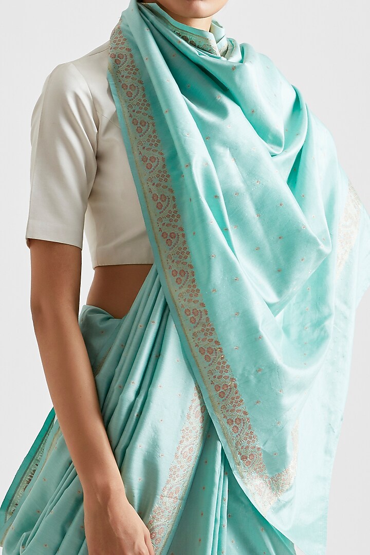 Mint Silk Meena Work Wedding Saree by Kshitij Jalori at Pernia's Pop Up Shop