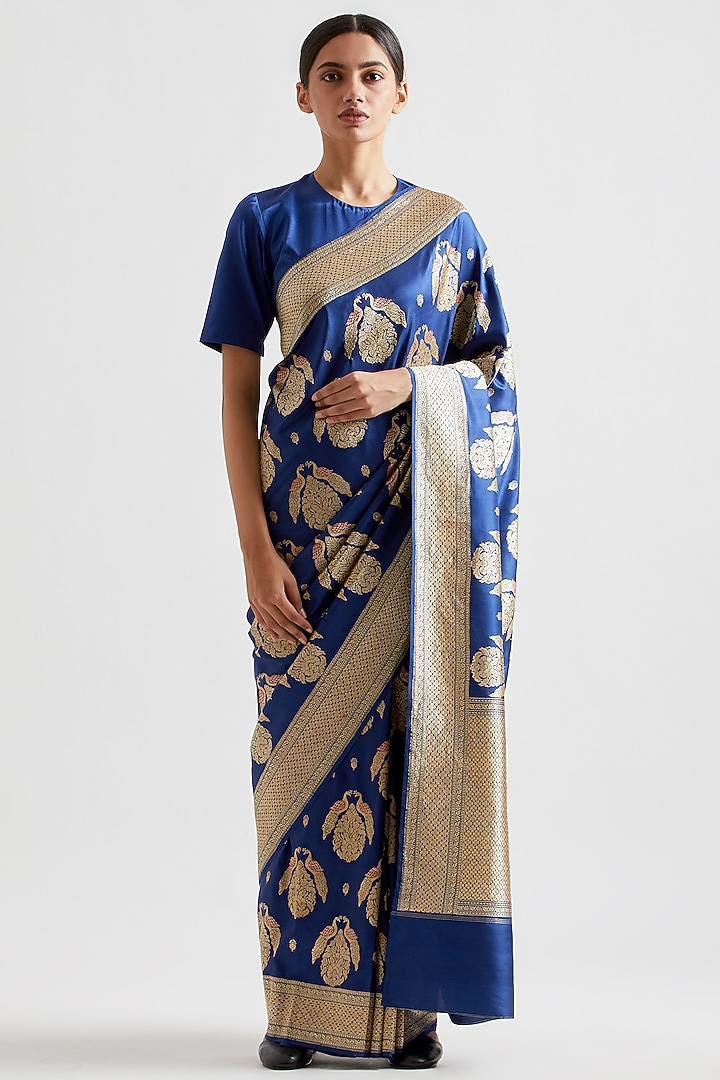 Indigo Blue Silk Reception Saree by Kshitij Jalori at Pernia's Pop Up Shop