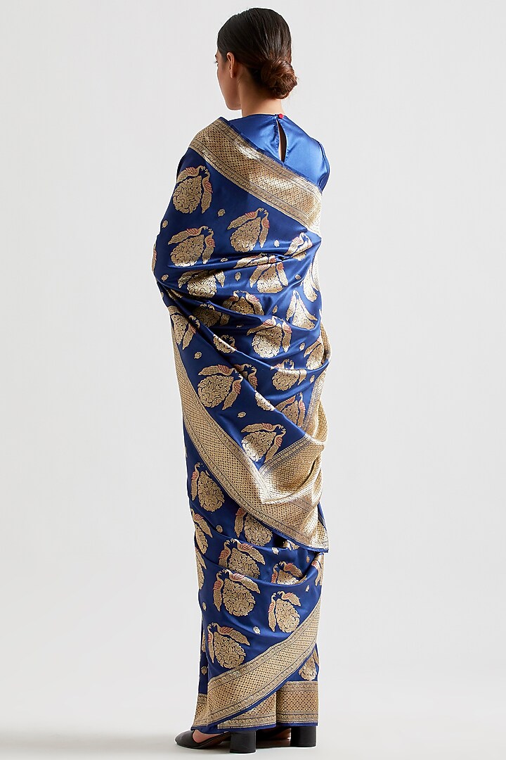 Indigo Blue Silk Reception Saree by Kshitij Jalori at Pernia's Pop Up Shop