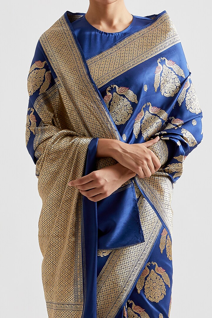 Indigo Blue Silk Reception Saree by Kshitij Jalori at Pernia's Pop Up Shop