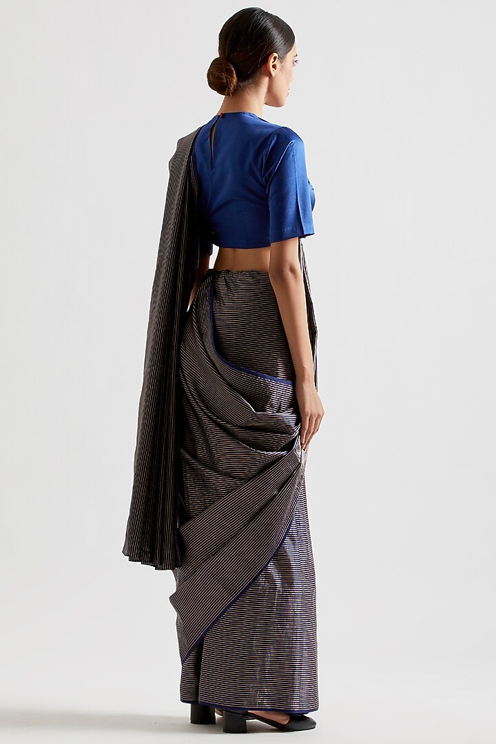 Indigo Blue Silk Satin Party Wear Saree by Kshitij Jalori at Pernia's Pop Up Shop
