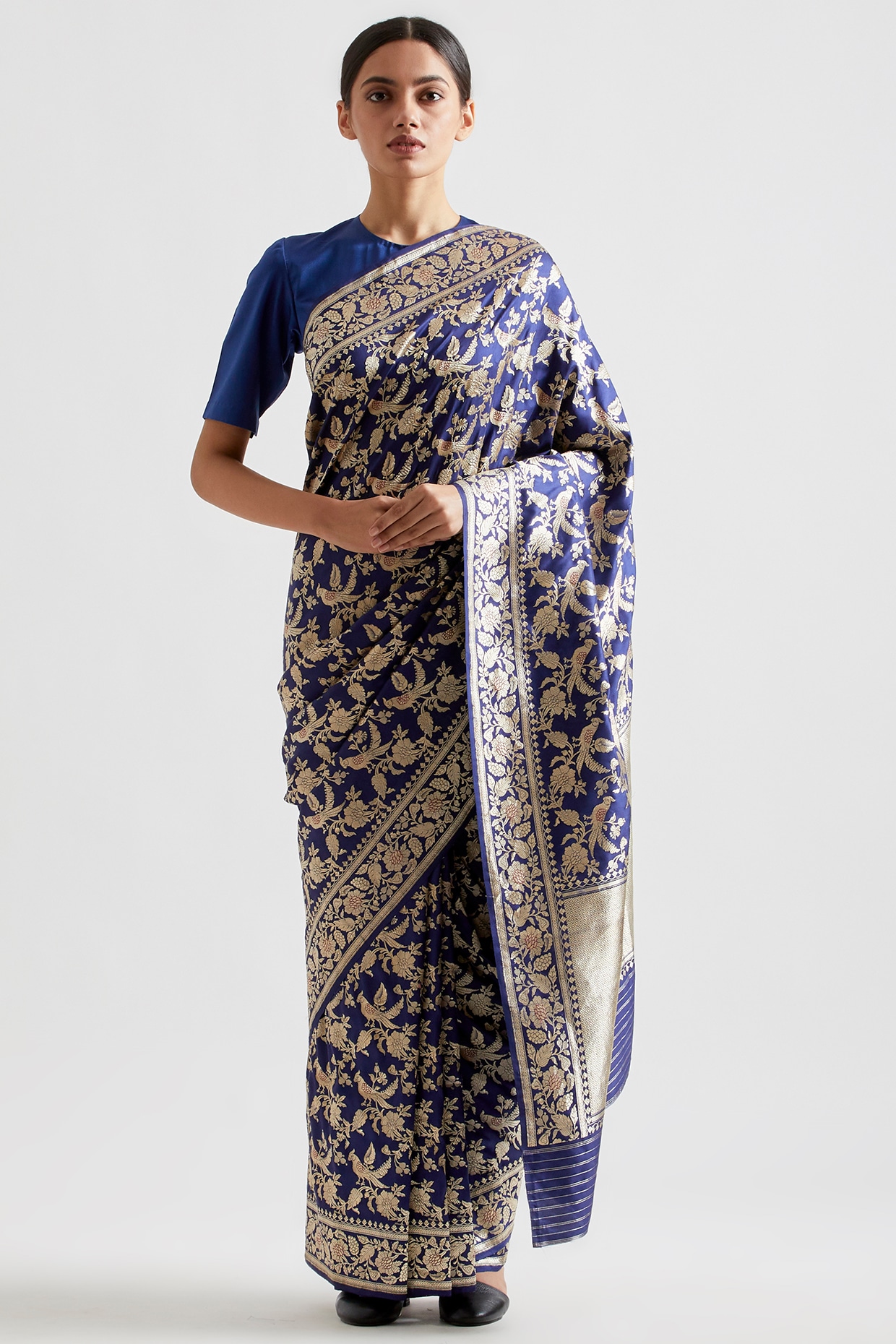 Indigo Blue Saree In Silk Design by Kshitij Jalori at Pernia's Pop Up Shop  2024