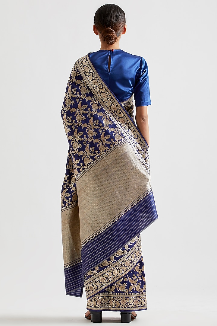Indigo Blue Reception Saree In Silk by Kshitij Jalori at Pernia's Pop Up Shop