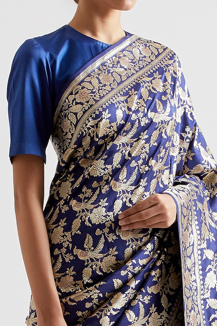 Indigo Blue Reception Saree In Silk by Kshitij Jalori at Pernia's Pop Up Shop