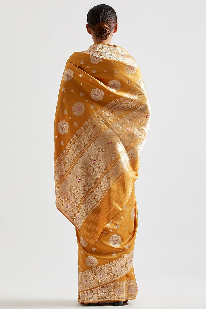 Mustard Silk Boota Work Reception Saree by Kshitij Jalori at Pernia's Pop Up Shop