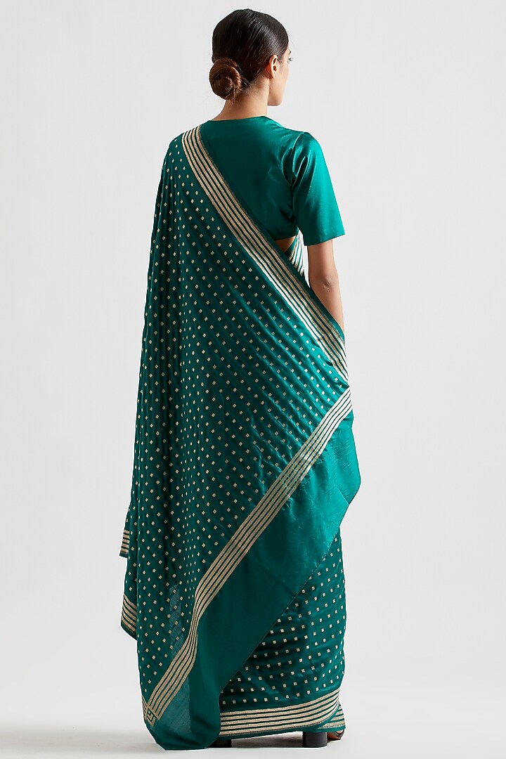Emerald Green Silk Dotted Wedding Saree by Kshitij Jalori at Pernia's Pop Up Shop