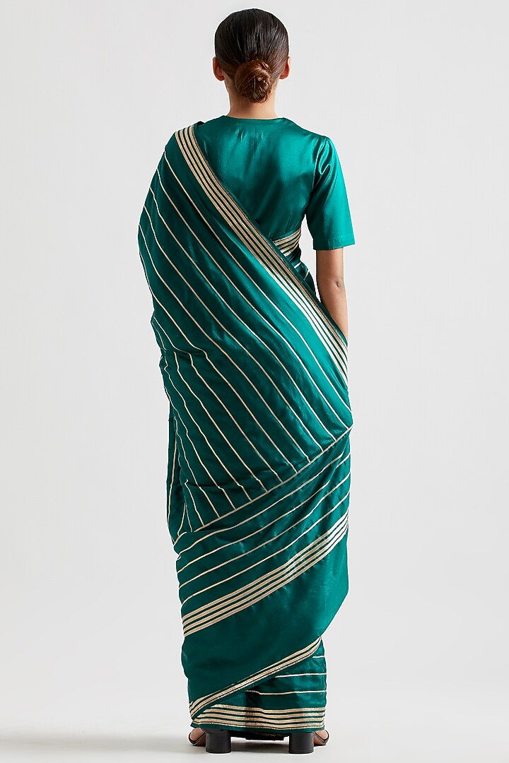 Emerald Green Silk Striped Wedding Saree by Kshitij Jalori at Pernia's Pop Up Shop