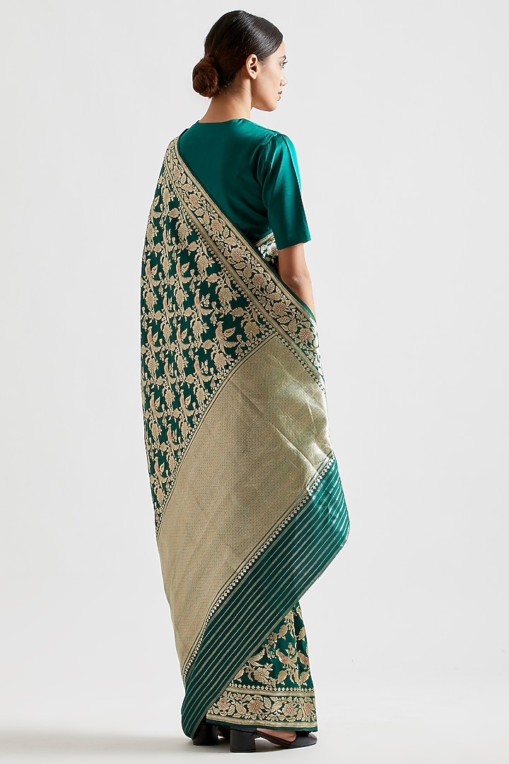 Emerald Green Silk Reception Saree by Kshitij Jalori at Pernia's Pop Up Shop