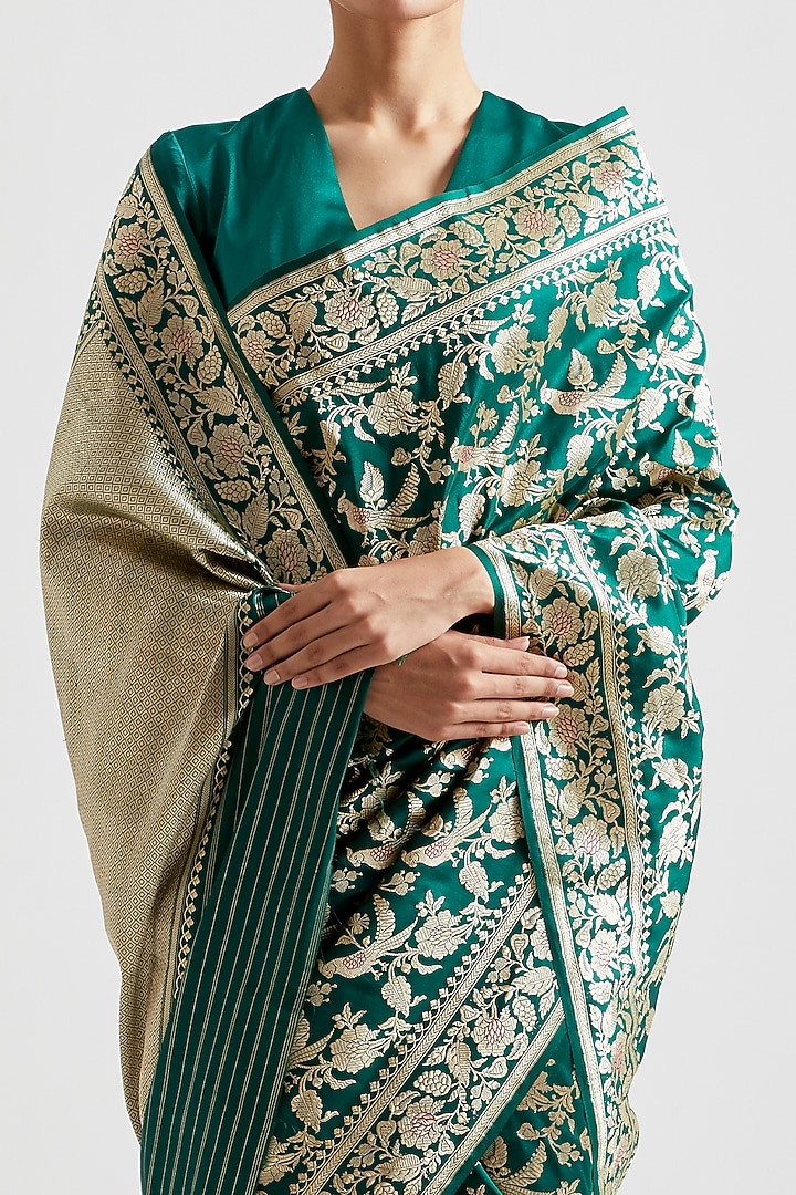 Emerald Green Silk Reception Saree by Kshitij Jalori at Pernia's Pop Up Shop