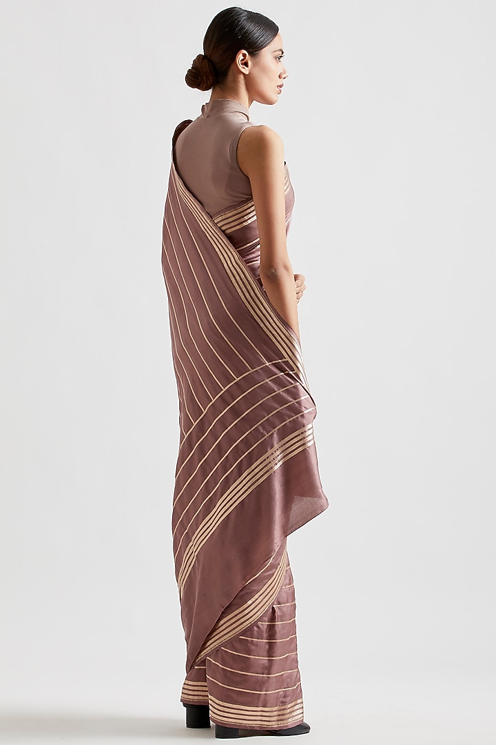 Pale Wine Striped Wedding Saree by Kshitij Jalori at Pernia's Pop Up Shop