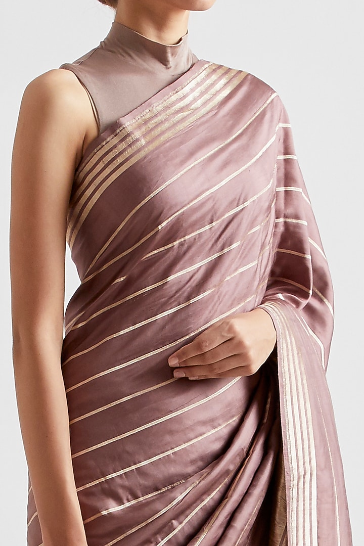 Pale Wine Striped Wedding Saree by Kshitij Jalori at Pernia's Pop Up Shop