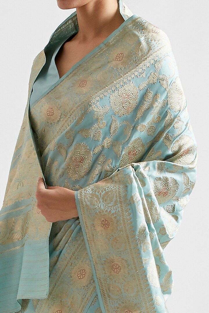Mint Silk Jaal Work Reception Saree by Kshitij Jalori at Pernia's Pop Up Shop