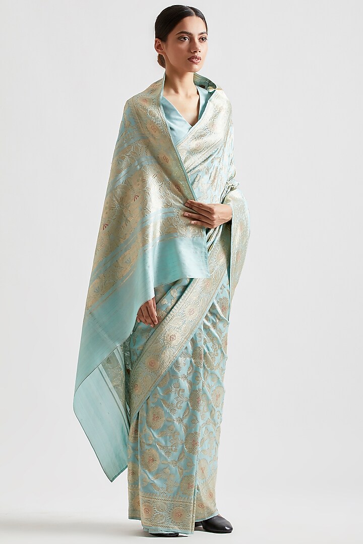 Mint Silk Jaal Work Reception Saree by Kshitij Jalori at Pernia's Pop Up Shop