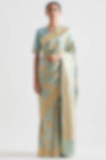Mint Saree In Silk by Kshitij Jalori