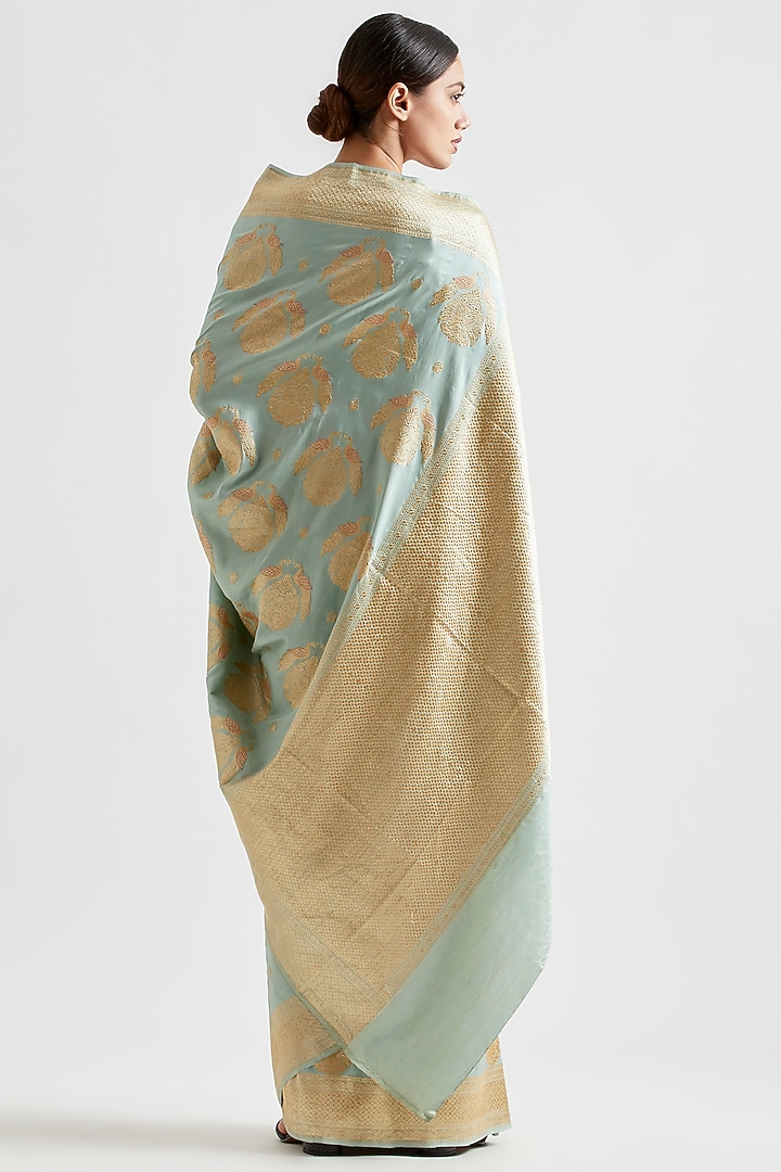 Mint Reception Saree In Silk by Kshitij Jalori at Pernia's Pop Up Shop